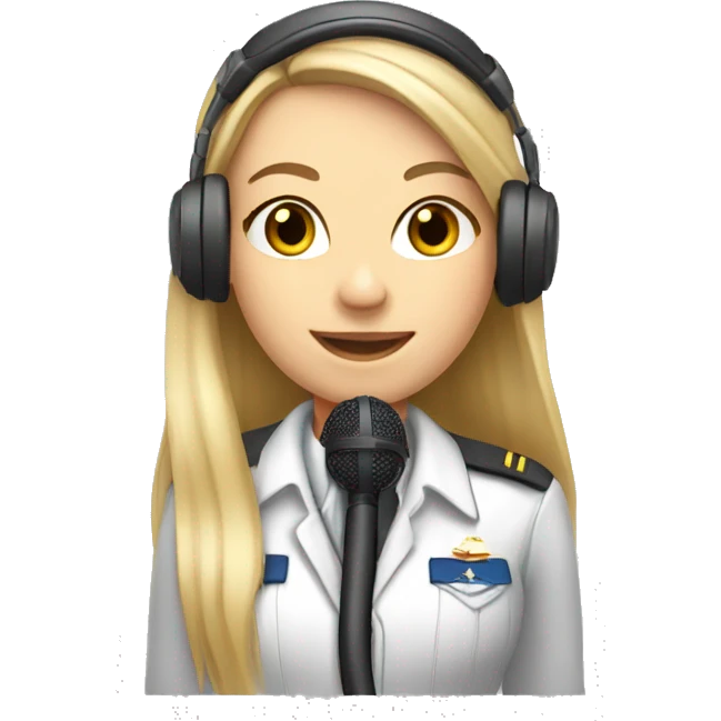 Blonde beautiful Pilot girl with long straight hair and headset with microphone emoji