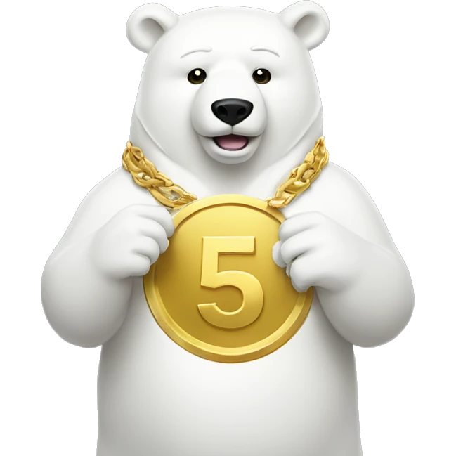 white bear with gold coin with "50" write in gold coin in hands emoji