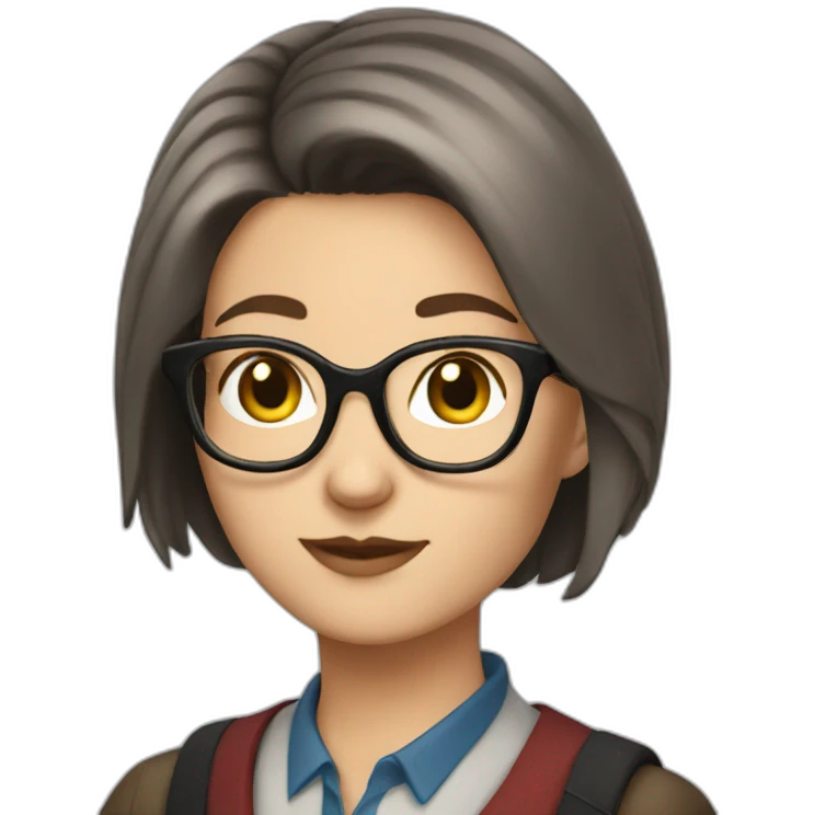 short-haired brunette librarian whis cats emoji