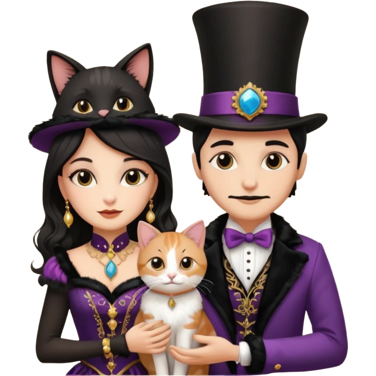 magician couple and their pet cat emoji