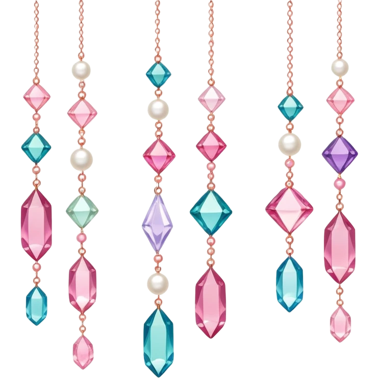Rose-colored pastel glistening glossy sparkly shiny glittery hanging crystals pearls and beads and gemstones decorations emoji