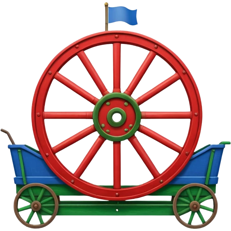 Un drapeau avec la moitié de bleu et l’autre de vert avec une roue de roulotte rouge au centre assez grande emoji