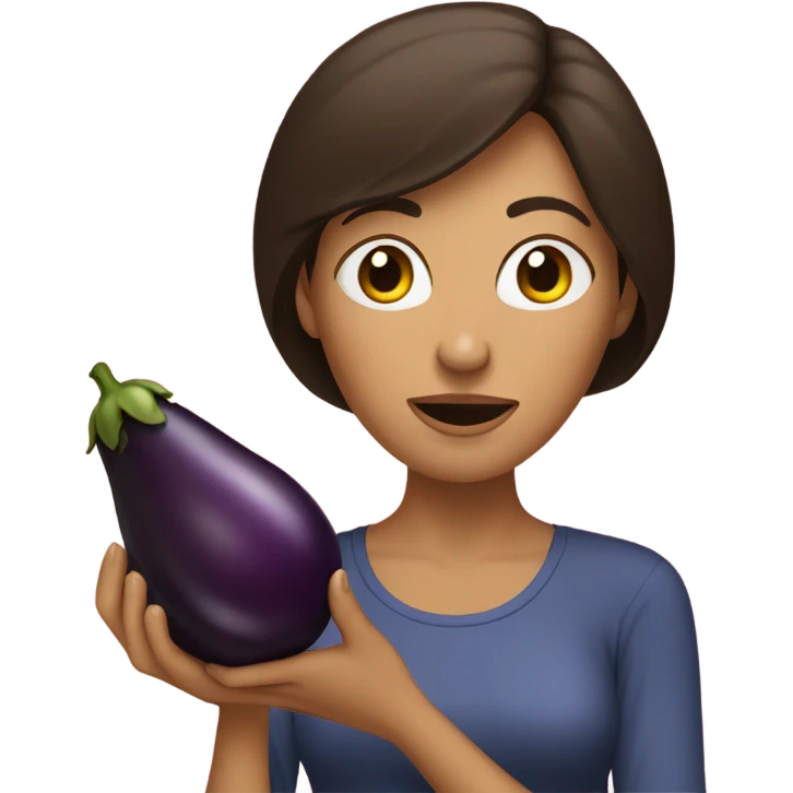 Brunette eating an eggplant emoji