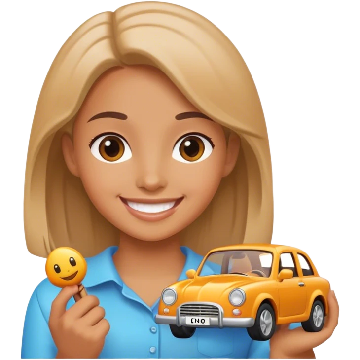 smiling girl with car emoji