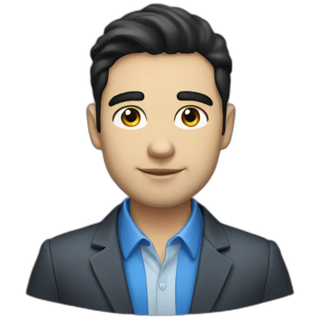 30 year old man, caucasian, black hair, blue eyes, blazer, t-shirt emoji
