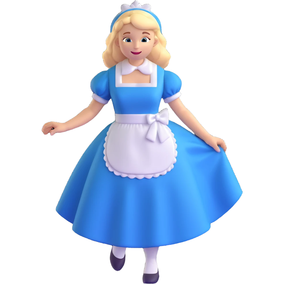 Disney's Alice in Wonderland curtseying elegantly in her blue dress with white apron emoji