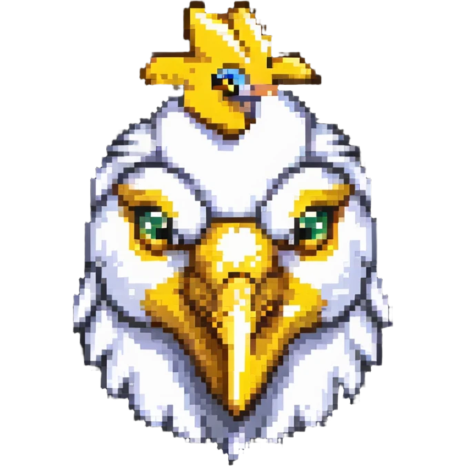 ultra-minimal blocky chicken head emoji with only 2 large square pixels: one white for the head, one yellow for the beak, extremely simple and abstract, matching Minecraft palette emoji