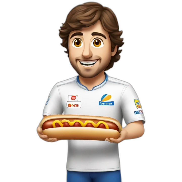 Fernando Alonso launching a hot dog emoji