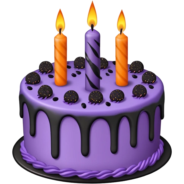 Halloween Birthday cake, purple, black, and orange emoji