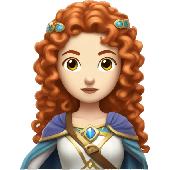 a white girl with long red curly hair and freckles, cosplaying Princess Zelda posing and being serious emoji