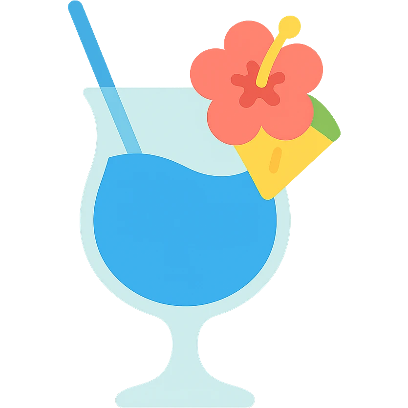 blue tropical cocktail with hibiscus and pineapple garnish emoji