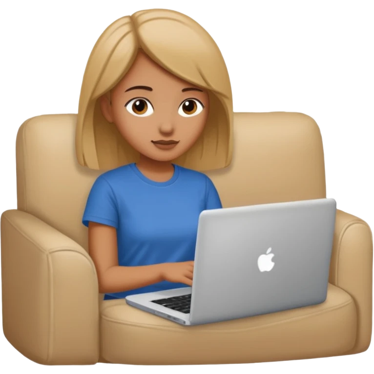 A girl is working with a laptop while lying on the sofa emoji