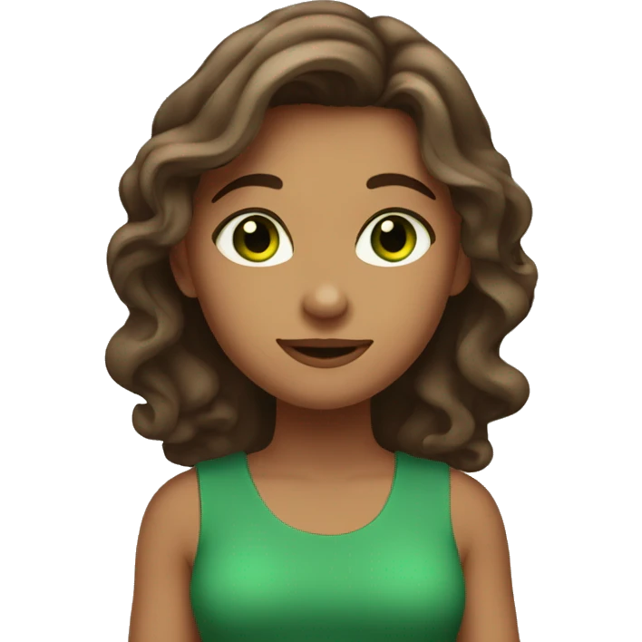 Taned girl with waivy brown hair and green eyes emoji