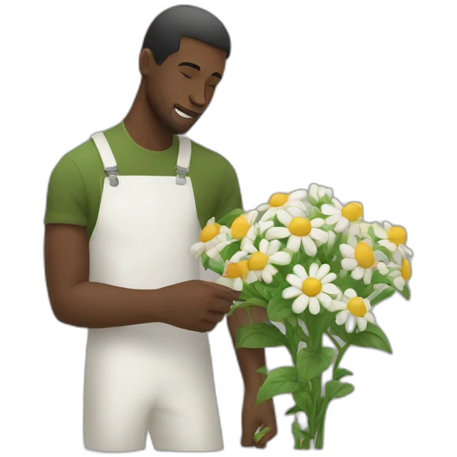 Black men picking wight flower emoji