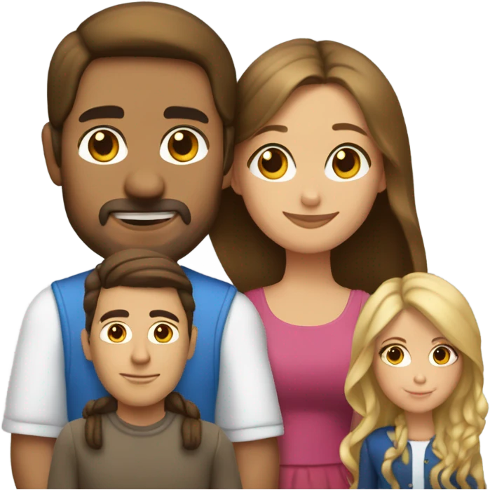 Puerto rican beard short brown hair  with blond long hair woman and brown long hair girl Family  emoji