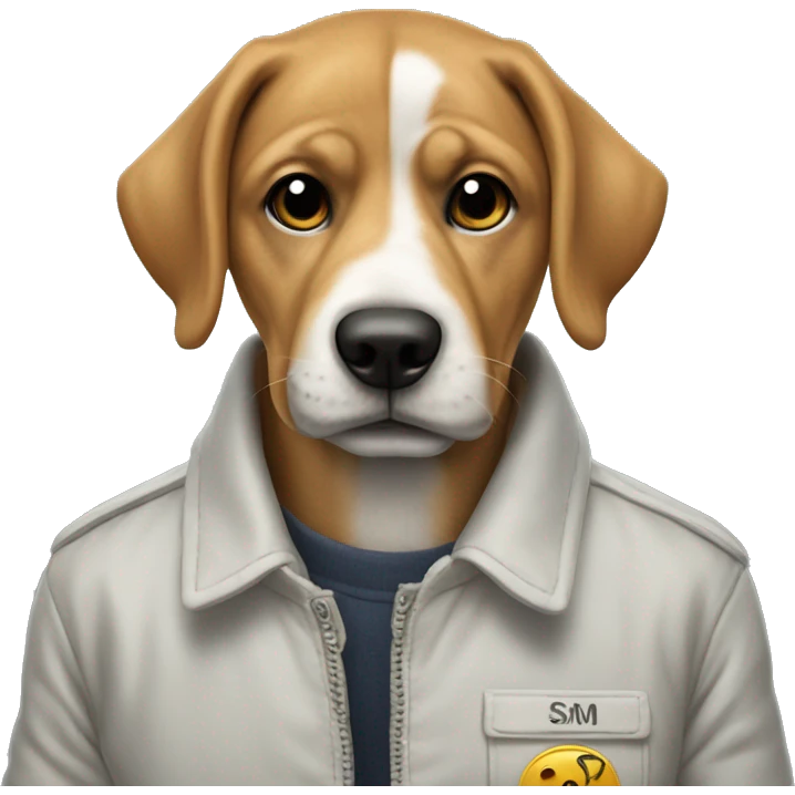 Un chien qui porte une veste et qui fume emoji