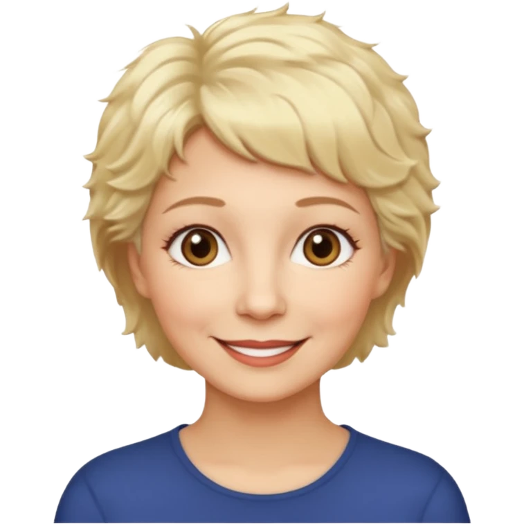 woman 60, short blonde fluffy hair, brown eyes  emoji