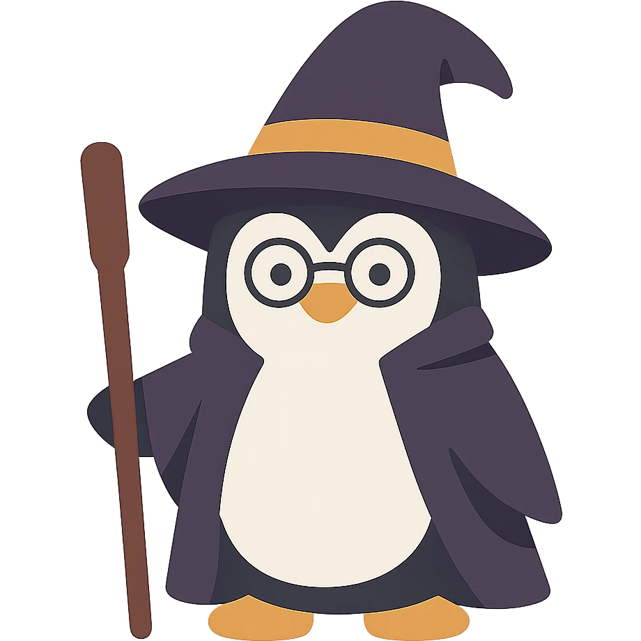 flat design style penguin wizard emoji