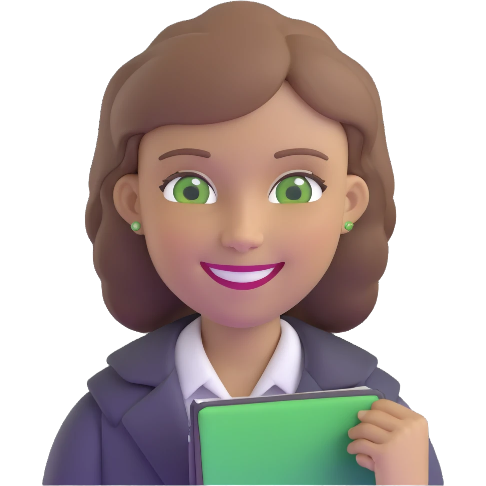 smiling teacher with light brown hair and green eyes emoji