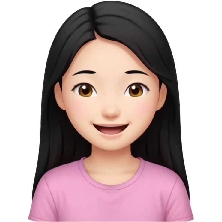 a girl genuinely feeling happy so so so much laughing so hard with her eyes folded long black hair asian girl on a pink shirt emoji