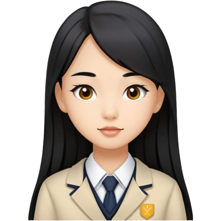 chic girl with Asian skin tone, wearing a school uniform, long straight black hair emoji