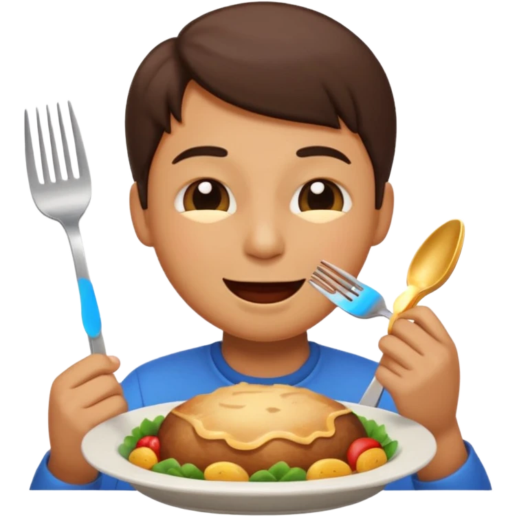 person emoji savoring a meal, eyes closed in delight, holding a fork emoji