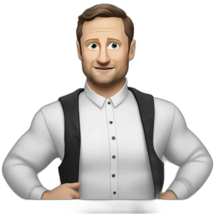 tim robinson dark black slicked back hair white long sleeve ring collar waffle shirt with a light white cream grey vest emoji