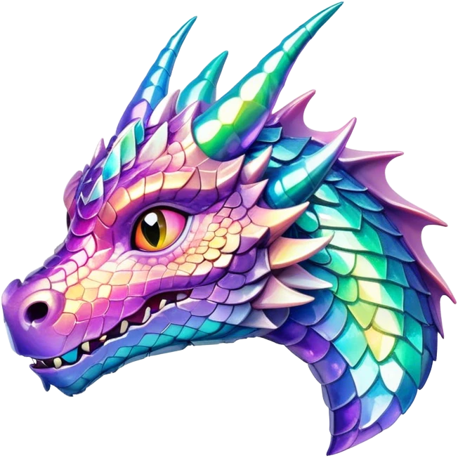 Realistic Sparkly glossy Pastel iridescent glass dragon head profile  emoji