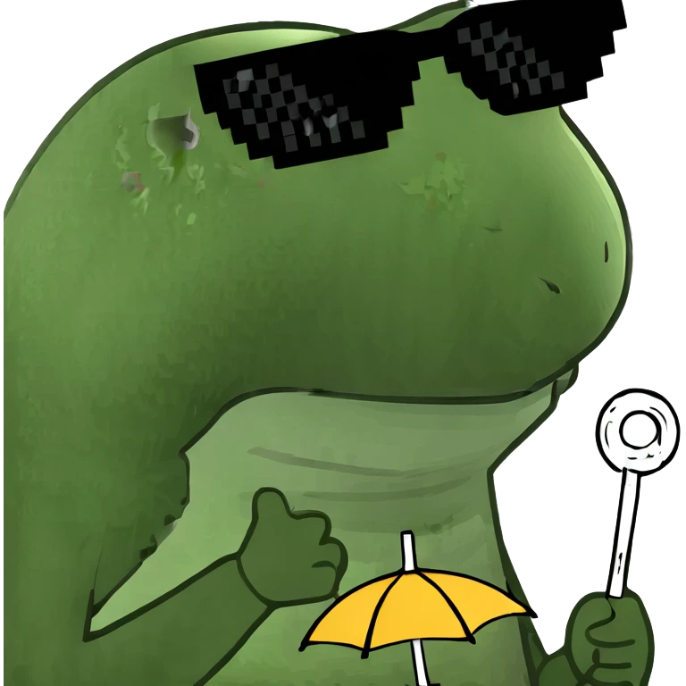 Funny green frog wearing sunglasses and holding a tiny umbrella emoji