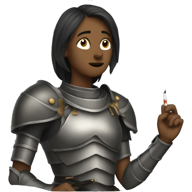 Worried woman wearing armor smoking a cigarette emoji
