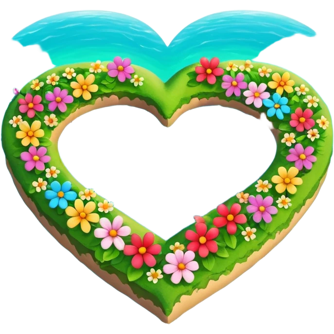 A heart as a island with green and flowers on it emoji