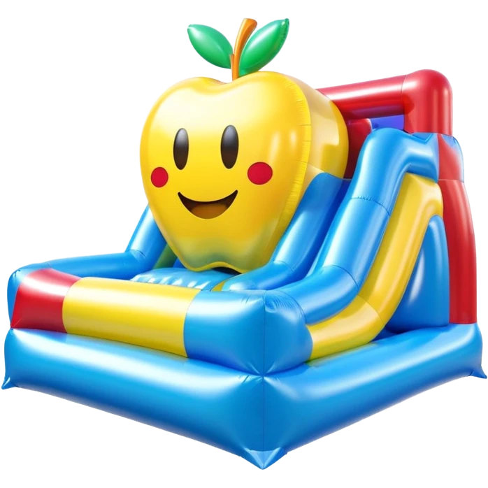 3D render of Bouncy Castle made of shiny inflatable vinyl, visible seam lines, air valve, highly reflective plastic texture, pool toy aesthetic, Apple emoji style, isolated on white background --v 6.0 emoji