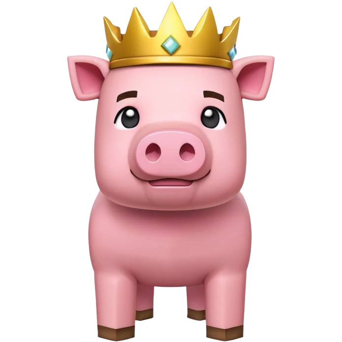 minecraft pig full body pink blocky animal with square head wearing a crown emoji