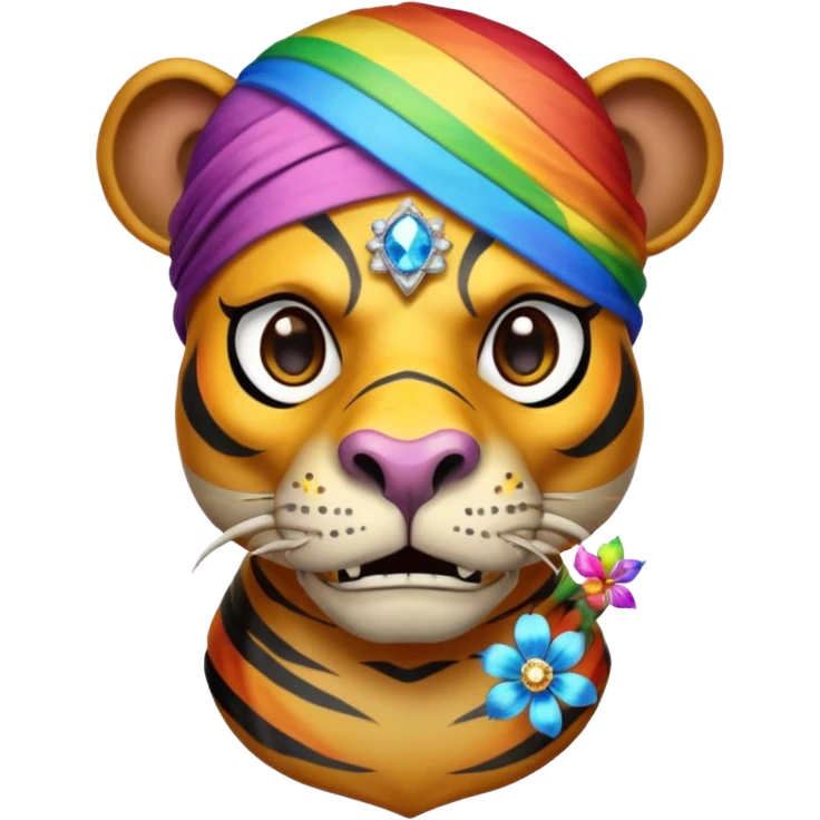 a mummy who is also a pirate make his skull a half flower rainbow diamond part hippo part tiger who is blue and gold whos head is on rainbow fire emoji