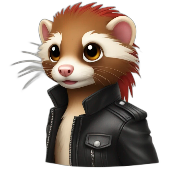 Red ferret with long fringe hairdo wearing leather jacket  emoji