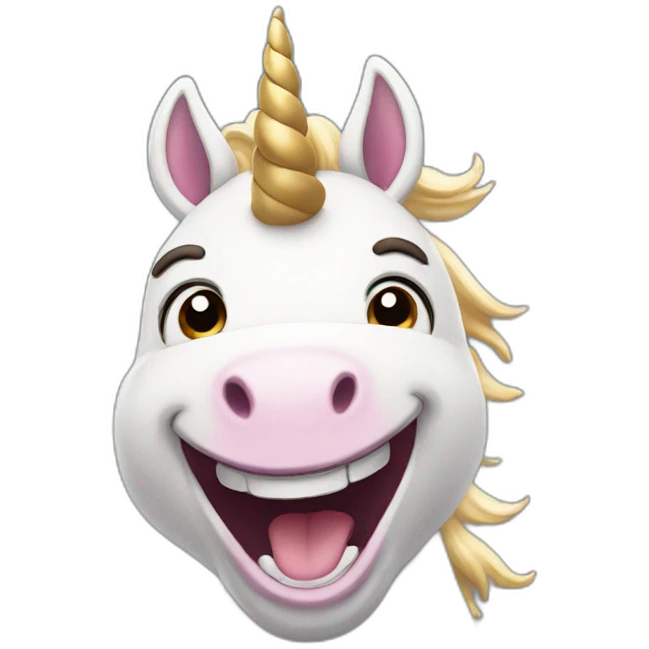 A unicorn that bursts out laughing emoji