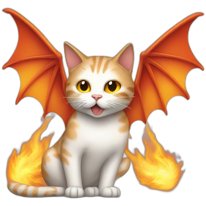 cat breathing fire with dragon wings emoji