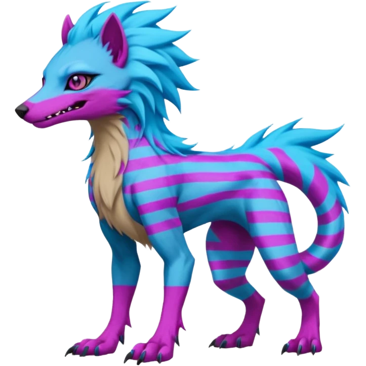 Brown and beige badass elegant wild beautiful natural cute badass epic anthro modern sergal-vernid-creature with cyan mane and magenta eyes with cyan edgy stripes, full body, blue pretty hair, outside, modern, aesthetic, art by LiLaiRa, art by art by Falvie emoji