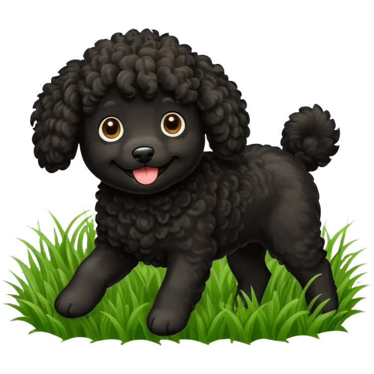 Black doodle dog playing in grass emoji
