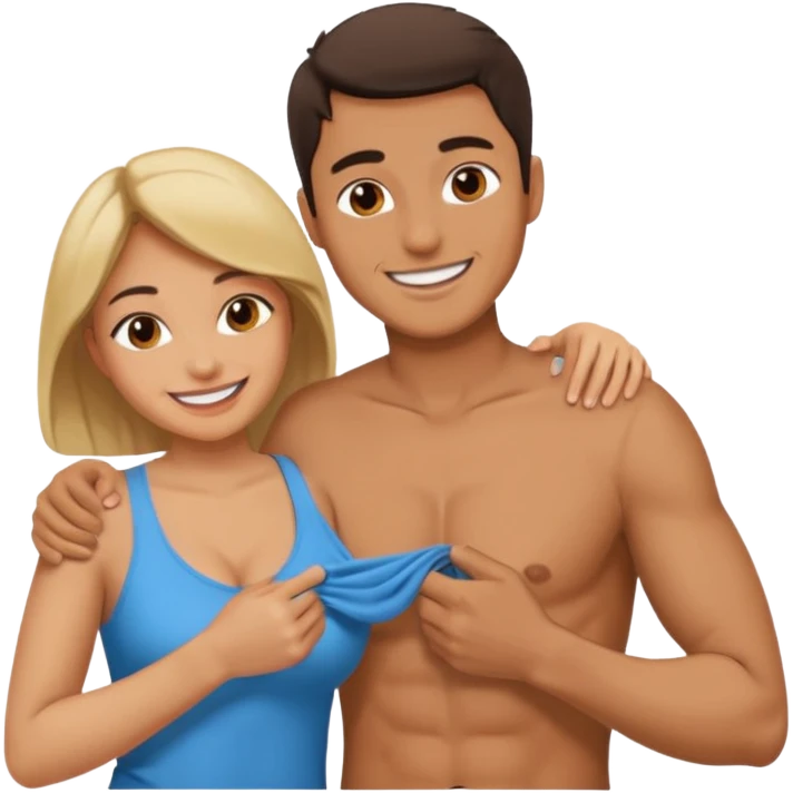 Man taking off clothes with woman emoji