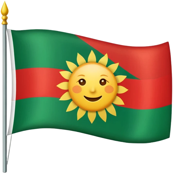 3 şeritli bir bayrak en üst şeriti kırmızı ortadaki şerit beyaz en alttaki şerit yeşil olcak şekilde ama ortadaki beyaz alanın ortasına güneş çiz emoji