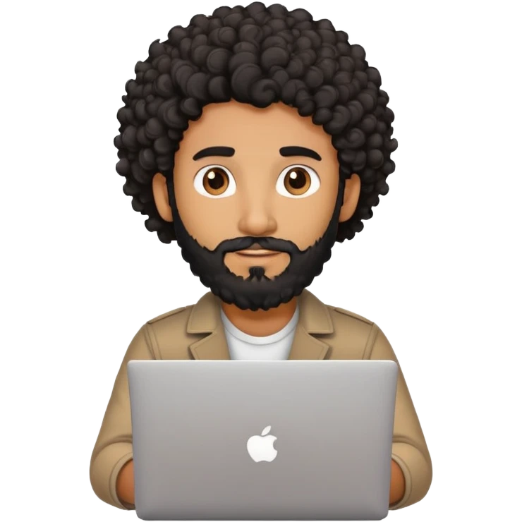 BROWN MAN WITH CURLY BLACK HAIR AND BEARD WITH A LAPTOP emoji