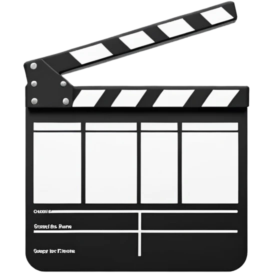 Side view of minimalist clapperboard, black and white with simple geometric shapes, iOS emoji style emoji