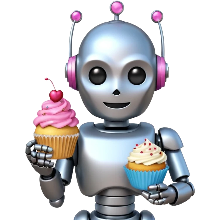 The robot is holding dessert in its hands, 3d emoji emoji