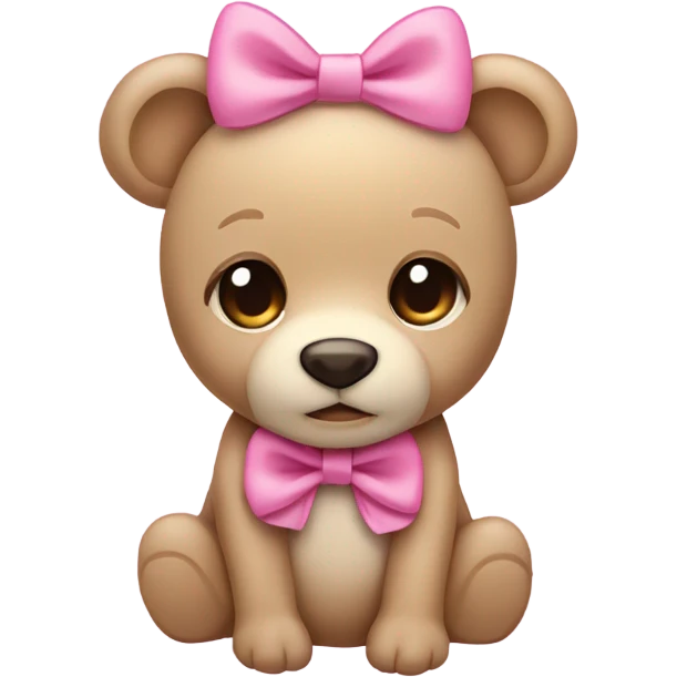 Light Beige teddy bear eyes wearing a pink bow on right ear emoji