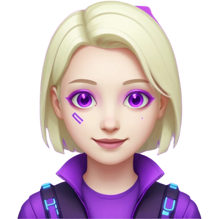 neutre gender neon cyberpunk light purple happy, I don't want you to use props, não utilizar óculos  emoji