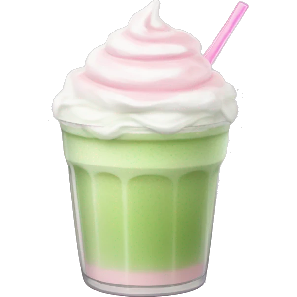 Clear tumblr cup with light pink drink, matcha foam, and whip cream on top emoji