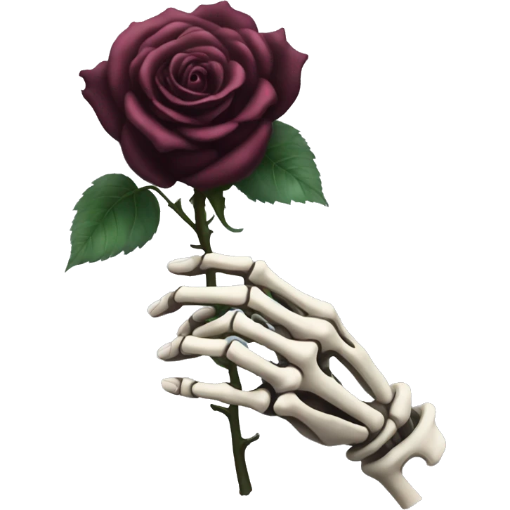 Skeleton hand holding a dark rose emoji