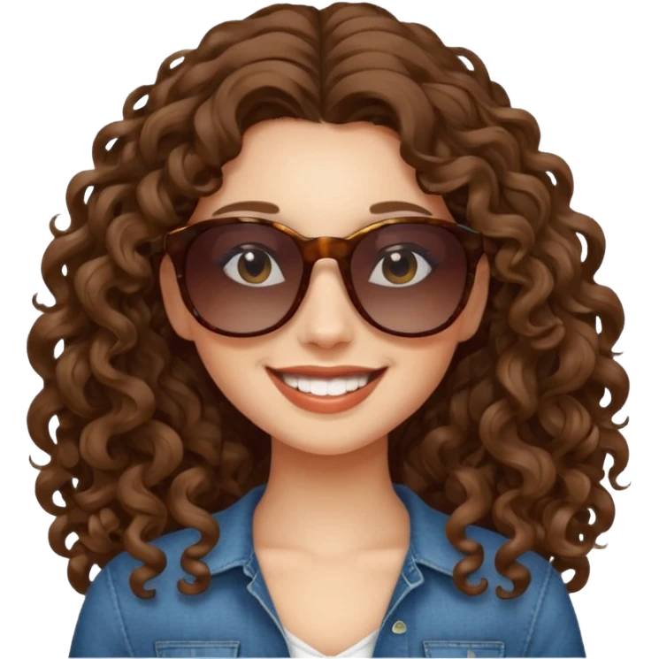 Girl with long curly hair, sunglasses emoji