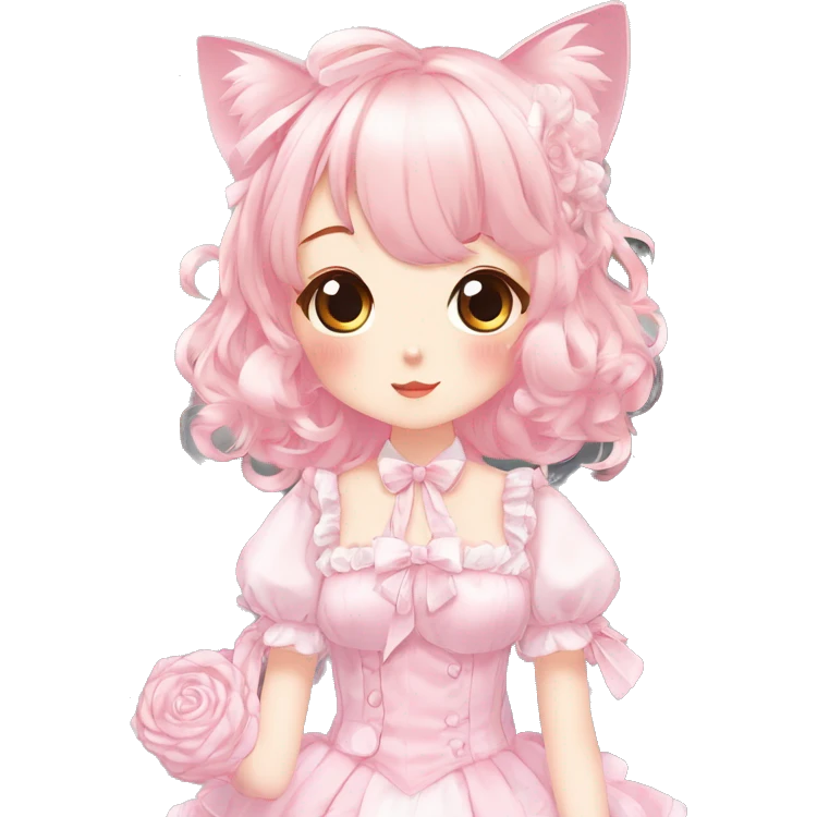 Shiny Blushing Cute Romantic Kawaii Beautiful Pastel Lolita Anime Catgirl Trending Style Cottagecore Pastelcore  full body emoji